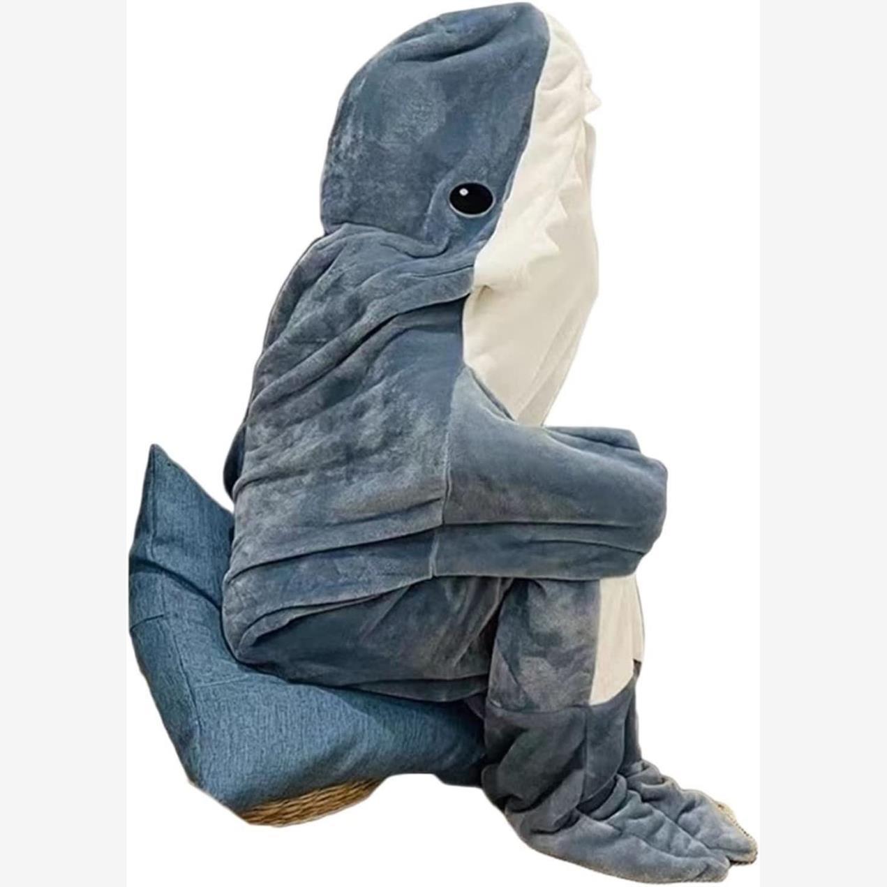 Shark blanket flannel hoodie sleeping 卡通连帽睡衣鲨鱼连身衣