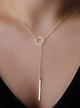 Minimalist Round Stick Pendant Necklace for Women Pearl Clav