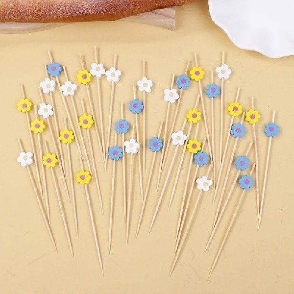 100Pcs 12CM Sweet Daisy Flower Disposable Bamboo Food Picks