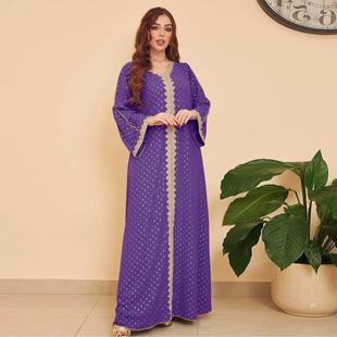 跨境中东印尼土耳其女烫金迪拜长长袍连衣裙Foil dresse stamping