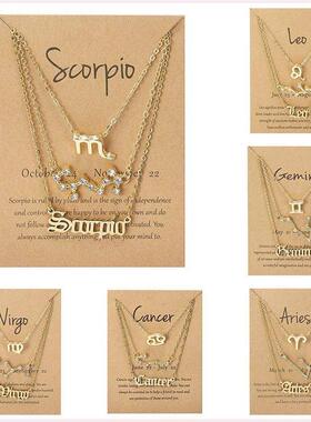 3Pcs/set 12 Zodiac Sign Necklace For Women 12 Constellation