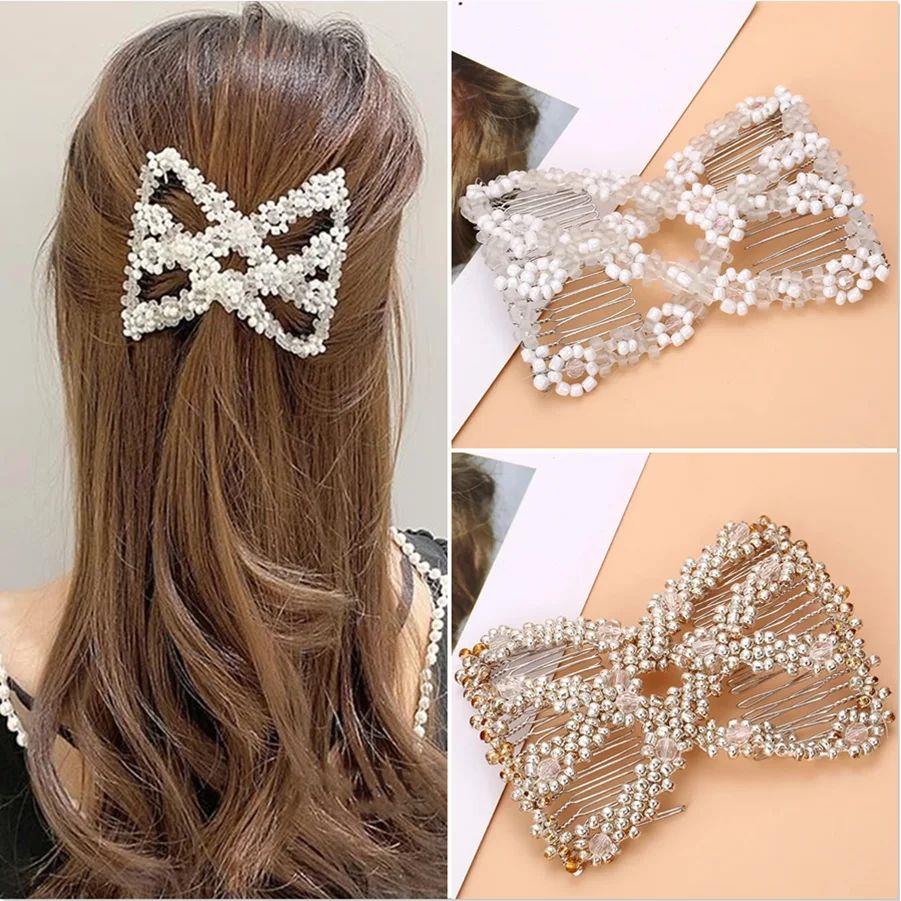 New Women comb Hair Accessories Pearl Beaded Elastic Hair Cl