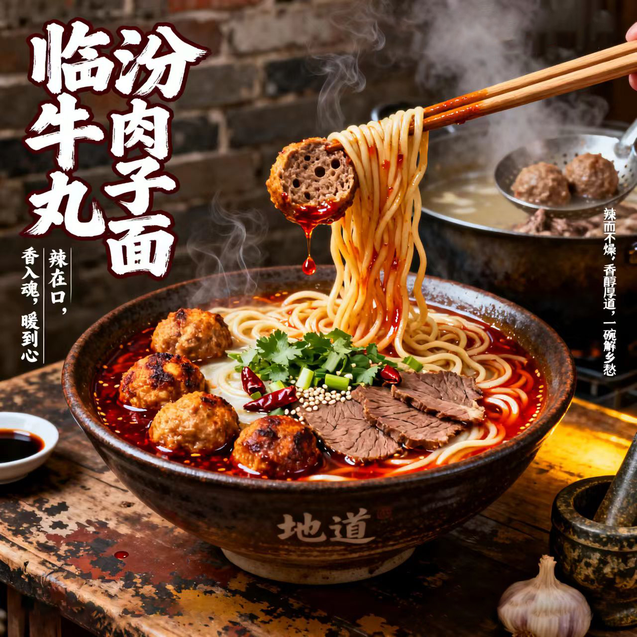 正宗临汾特产牛肉丸子面新款香辣山西特色美食小吃速面条独立包装