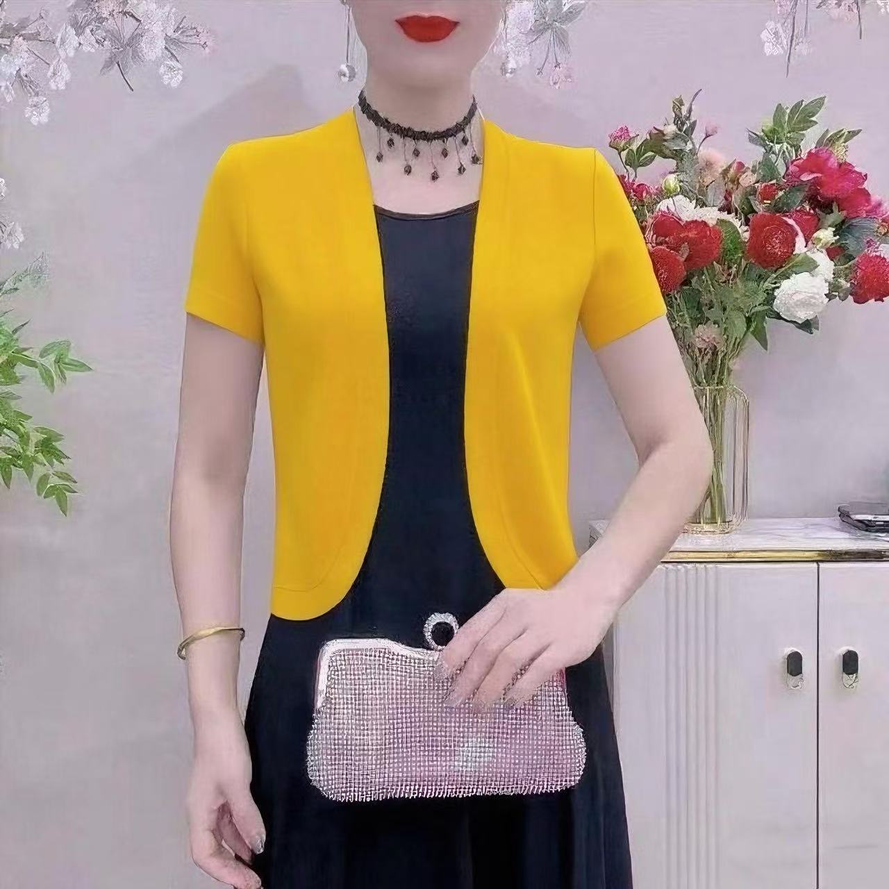 短袖开衫女夏季轻薄款冰丝配裙子外搭短款大码小坎肩罩衫气质穿搭