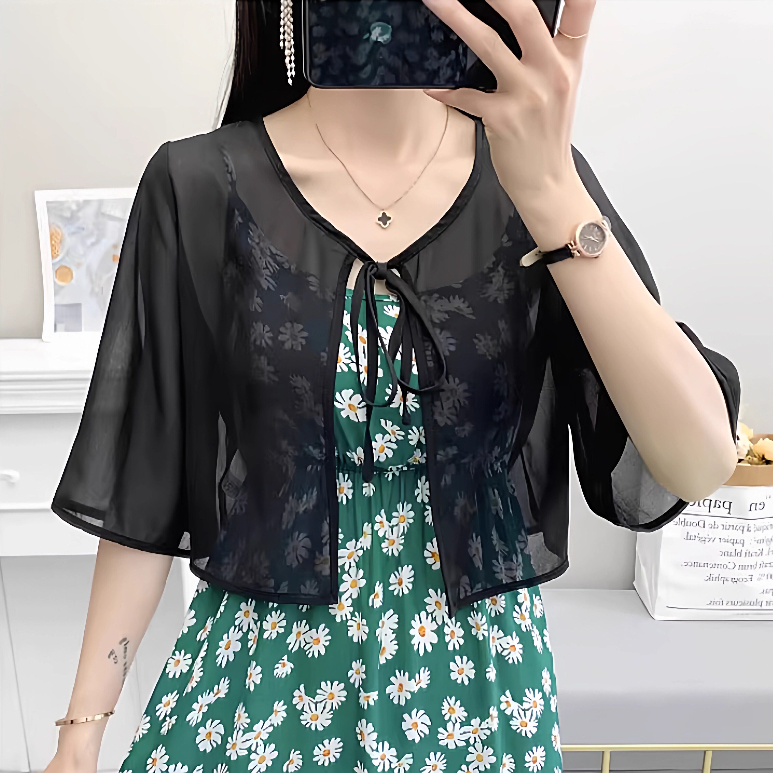 雪纺短款气质小披肩2025夏季外搭配旗袍裙子的开衫薄外套防晒坎肩