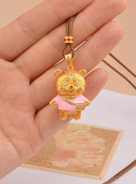 沙金镶钻蝴蝶结小熊吊坠