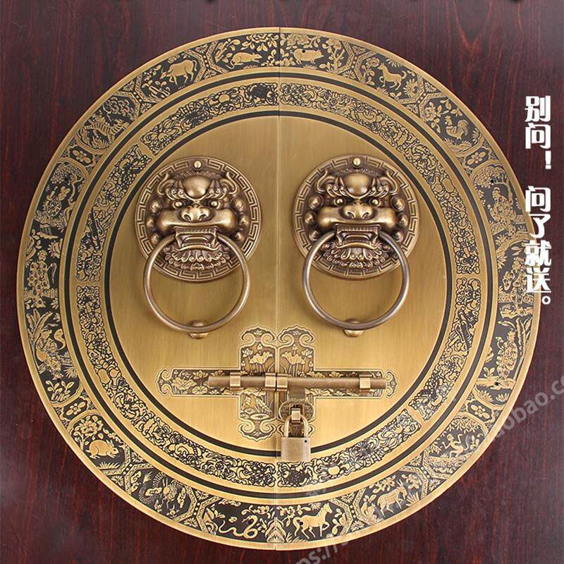 新中式仿古别墅大门把手门锁狮子头拉环纯铜四合院木门把手门栓