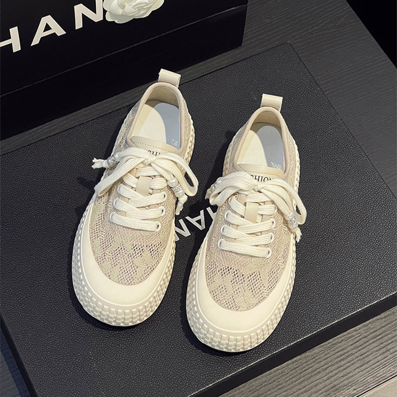 厚底渔夫鞋女蕾丝网面薄款透气板鞋2026夏季新款一脚蹬休闲饼干鞋