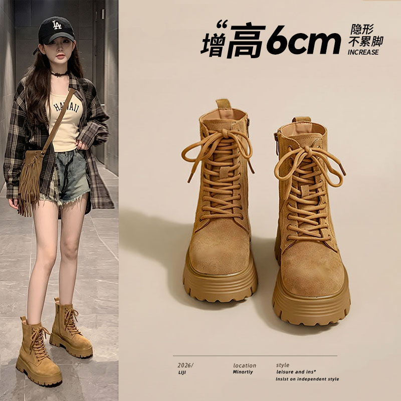 增高6CM英伦女马丁靴加绒新款