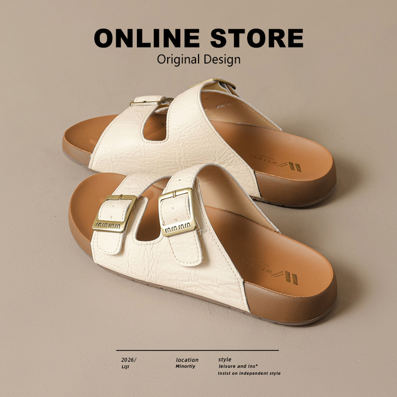 厚底勃肯一字拖鞋女外穿2026夏季新款软底防滑沙滩罗马凉拖鞋大码