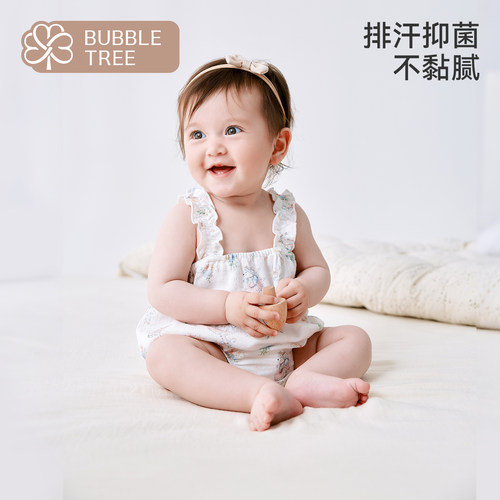 bubble tree新生婴儿爬服纱布衣服满月宝宝幼儿连体衣夏季薄款