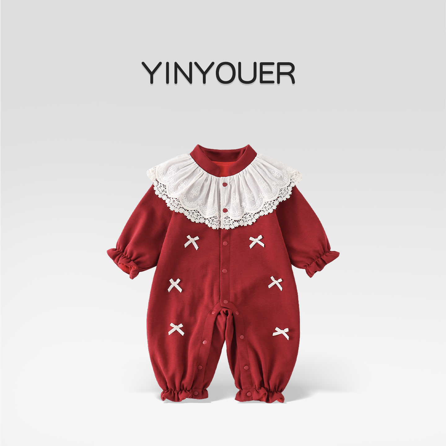 甜美婴儿春秋红色连体衣外出爬服