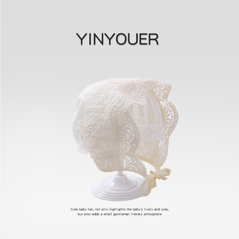 法式婴儿帽子春秋薄款夏季百天婴幼儿宫廷风透气女宝宝蕾丝公主帽