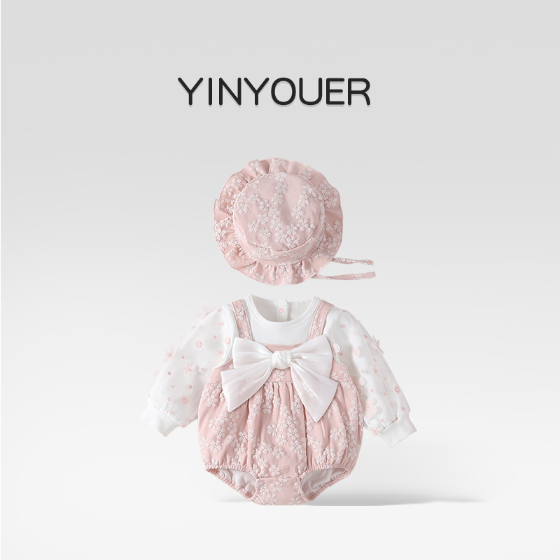 春秋季婴儿公主哈衣配同款帽子