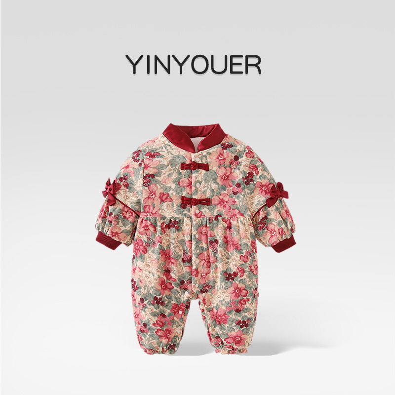 秋冬婴儿加绒中国风连体衣