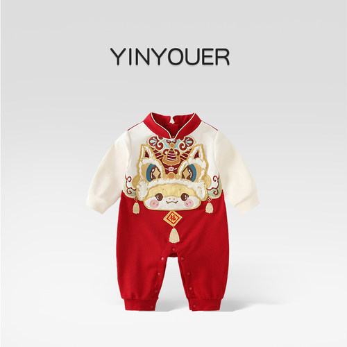 春秋婴儿百天周岁礼服国风连体衣