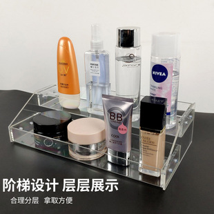 置物架梳妆台放护肤品 化妆品收纳架盒桌面亚克力透明阶梯式 盒子