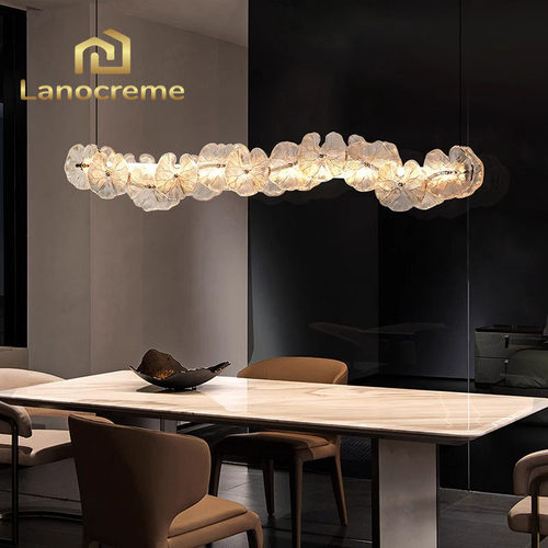 Lanocreme意式轻奢饭厅水晶吊灯高级感一字长条花朵艺术吧台吊灯