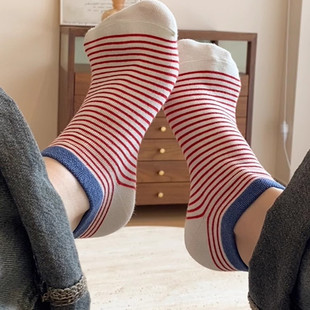 街头网红款 女袜韩版 棉质撞色条纹低帮运动短筒袜子 新款 东大门夏季