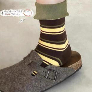 复古堆堆袜女秋冬季 通用小众撞色条纹拼接学院风 四季
