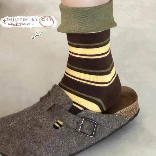 复古堆堆袜女秋冬季四季通用小众撞色条纹拼接学院风