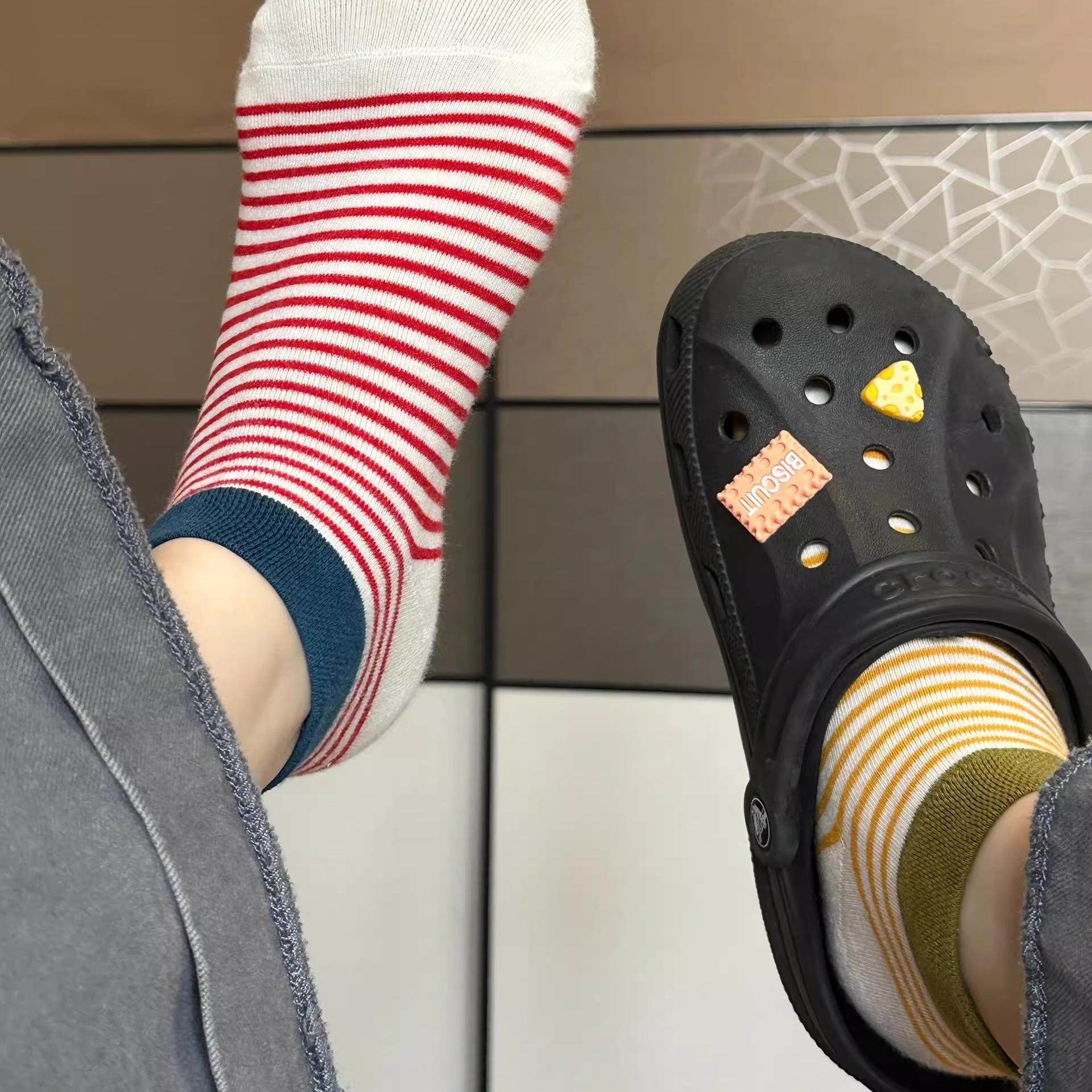 夏季多巴胺新款袜子撞色细条纹短筒低帮薄款短袜舒适透气百搭女袜