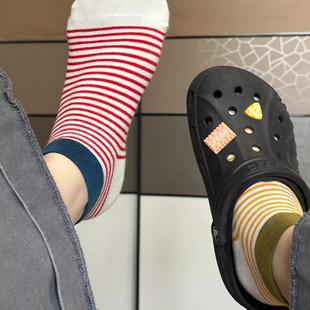 短袜舒适透气百搭女袜 袜子撞色细条纹短筒低帮薄款 夏季 多巴胺新款
