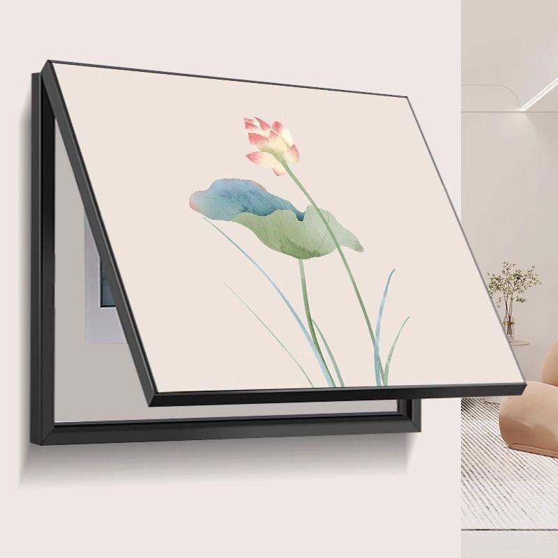 新中式荷花电表箱装饰画免打孔餐厅配电箱遮挡挂画壁画轻奢艺术图片