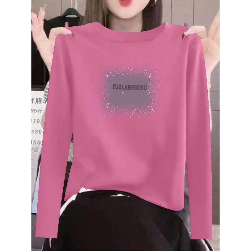 春秋100%纯棉长袖印花T恤女时尚韩版宽松遮肉显瘦圆领休闲ins上衣