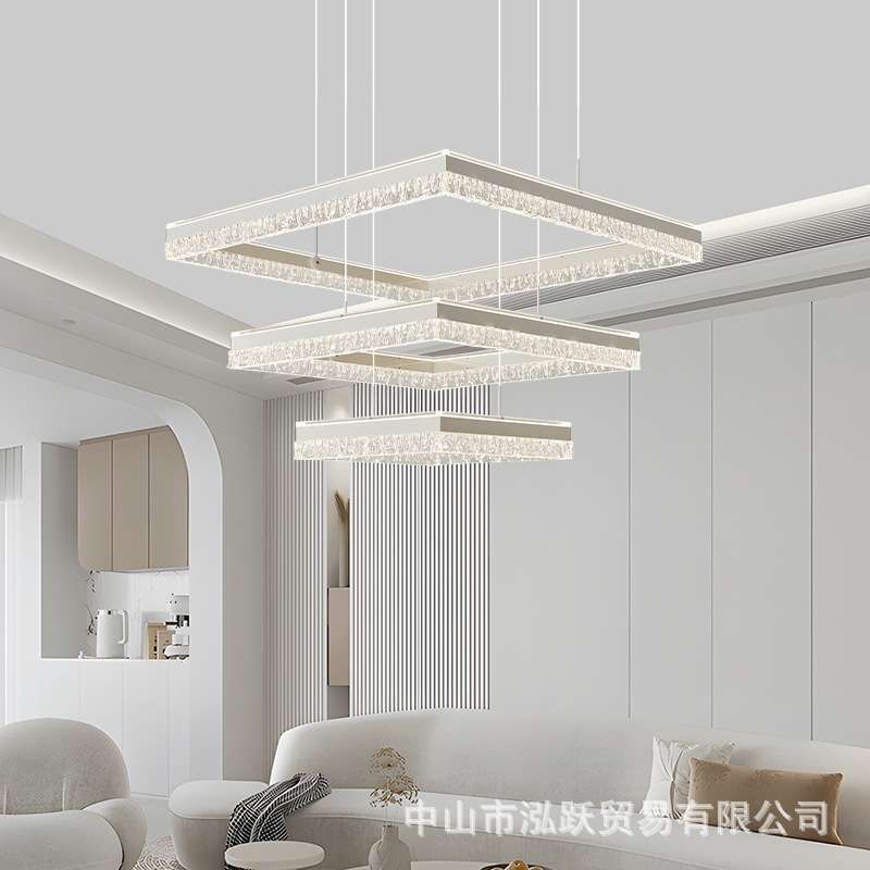 意式极简灯方框吊灯冰纹客厅灯方形大厅主灯现代简约卧室灯新款灯