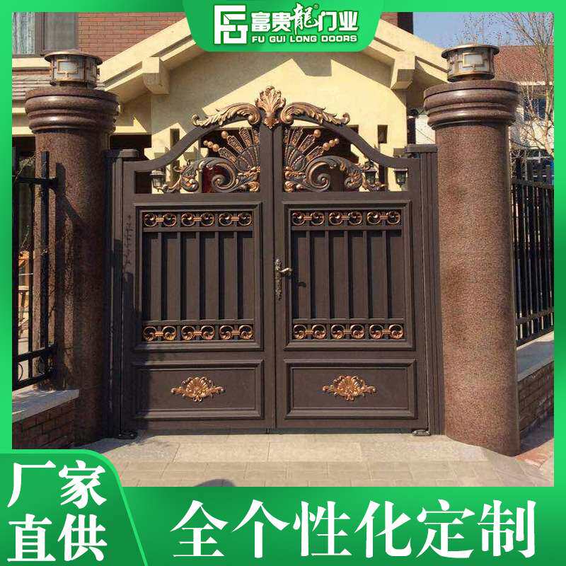 欧式古典仿古别墅大门 铝艺大门电动遥控平开门 农村自建房对开门