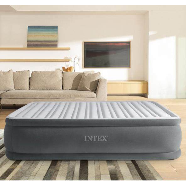 INTEX67766充气床垫内置电泵灰白双层单人线拉空气床植绒家用
