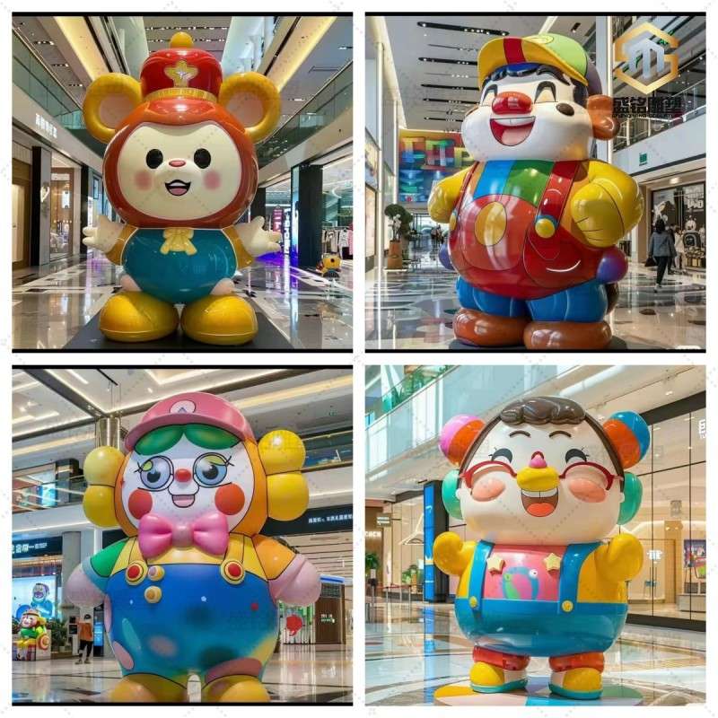 玻璃钢卡通雕塑公仔吉祥物IP人偶不锈钢广场景区景观美陈打卡摆件