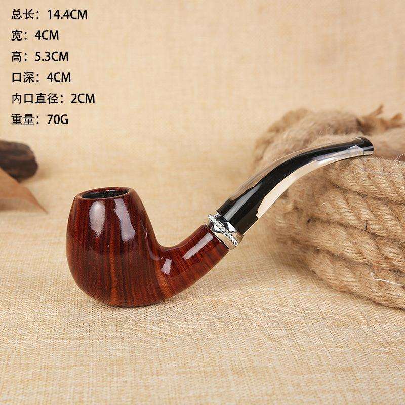 实木天然红檀上漆砖石圈透明嘴烟斗烟具配件手工过滤烟斗亮面个性