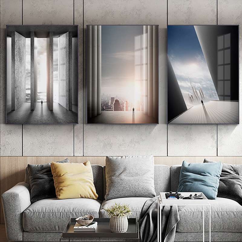 黑白装饰画现代简约客厅建筑空间挂画北欧抽象工业风延伸人物壁画图片