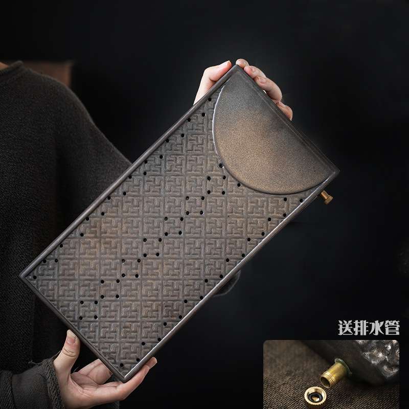 陶瓷干泡茶盘家用排水托盘复古茶台长方形储水茶托盘中式简约茶海