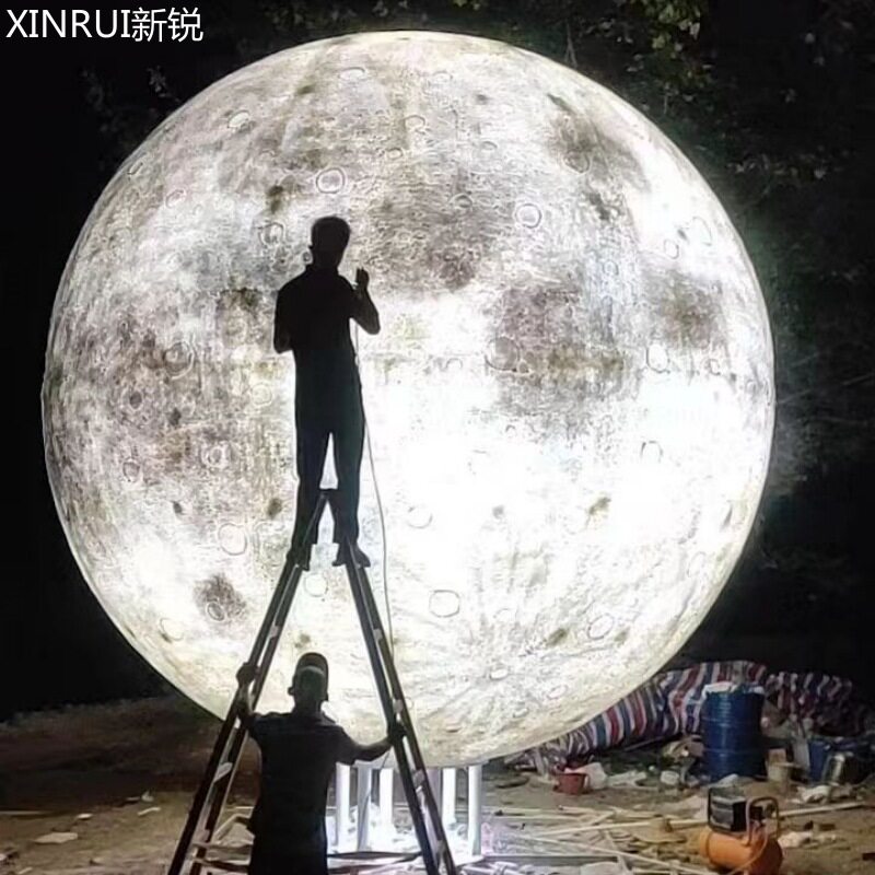 大型玻璃钢雕塑发光月球灯现场安装户外防水led景观灯亮化灯草坪