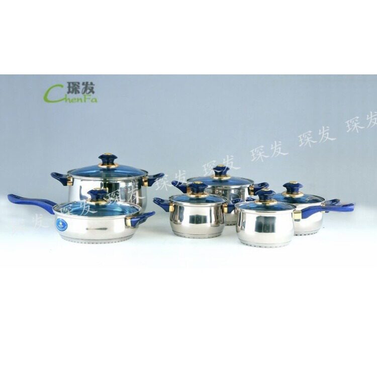 不锈钢汤锅煎锅奶锅外贸出口平底锅十二件弧形套锅电磁炉