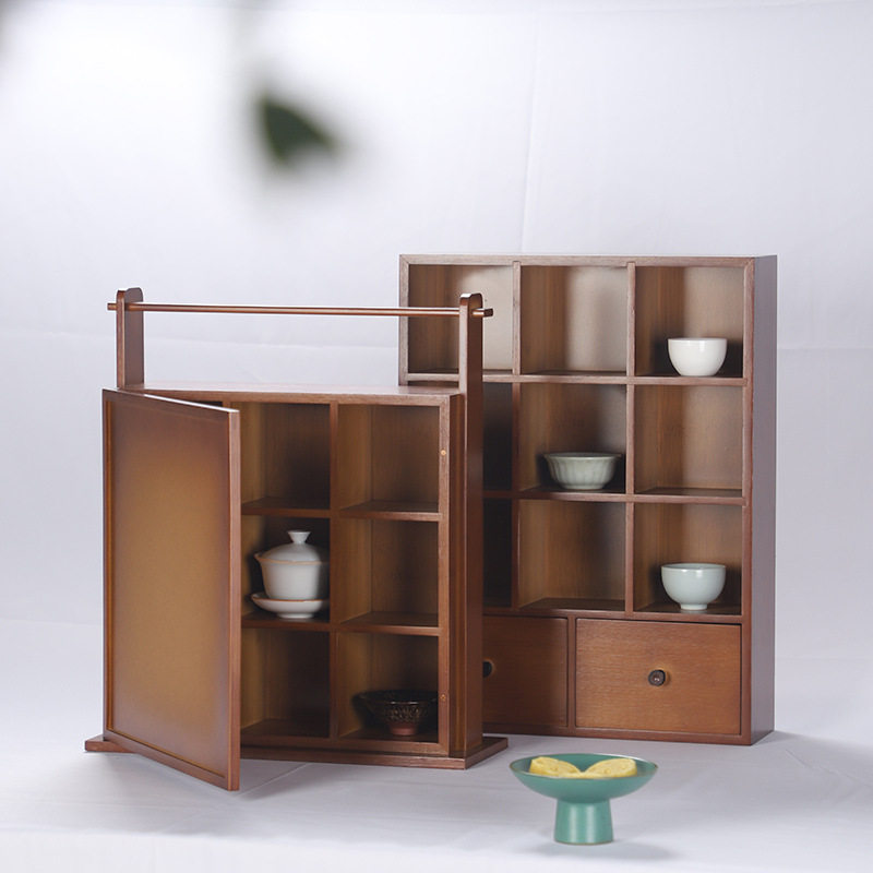 中式竹制多宝阁博古架茶道茶具置物展示架收纳柜家居客厅摆件