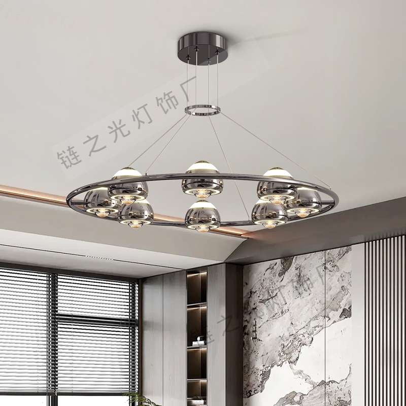 全光谱客厅吊灯设计师极简创意主灯轻奢大气珍珠黑透镜餐厅吊灯