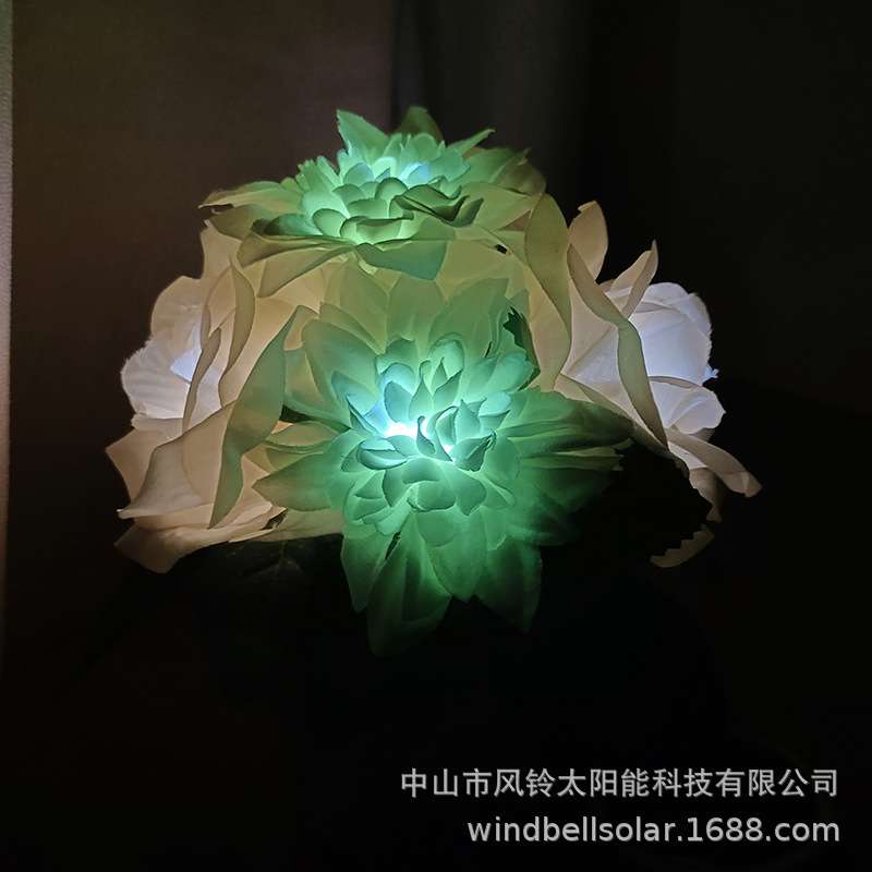 新款太阳能花盆灯led仿真玫瑰花大丽花装饰台灯 浪漫氛围小夜灯