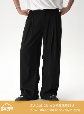 AWT25SS 叠褶设计双摺直筒宽松休闲西裤