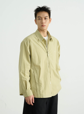 AWT25AW 活页叠襟设计 简约舒适休闲宽松多色长袖衬衫男女