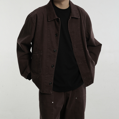 AWT24AW 基础二袋水洗夹克 简约复古易搭配分割设计翻领外套男女