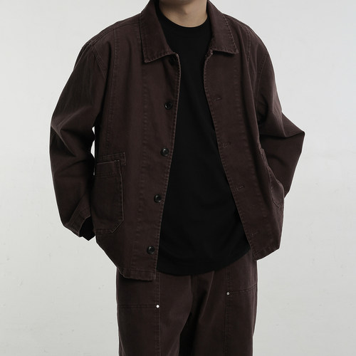 AWT24AW 基础二袋水洗夹克 简约复古易搭配分割设计翻领外套男女