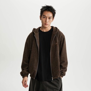 男女同款 AWT25AW 复古开衫 美式 条纹毛织连帽宽松卫衣外套