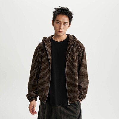 AWT25AW 条纹毛织连帽宽松卫衣外套 美式复古开衫男女同款