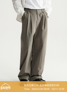 AWT25AW 「棉锦混纺」复古廓形感连腰直筒休闲卷边长裤
