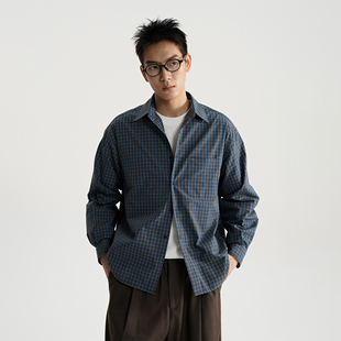 衬衫 简约宽松百搭长袖 男女 复古蓝棕格纹 AWT25AW