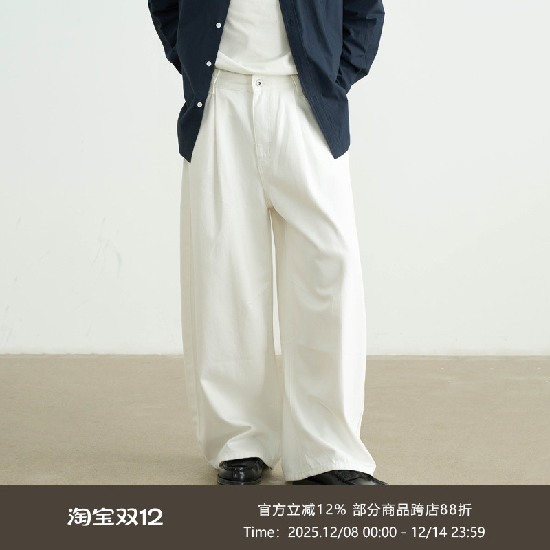 AWT25AW 简约复古原牛休闲宽松阔腿弯刀牛仔裤